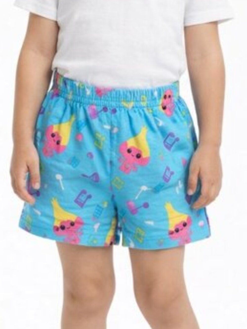 Trolls Pajama Shorts Girls 4 Colorful Cartoon Print Elastic Waist Sleepwear